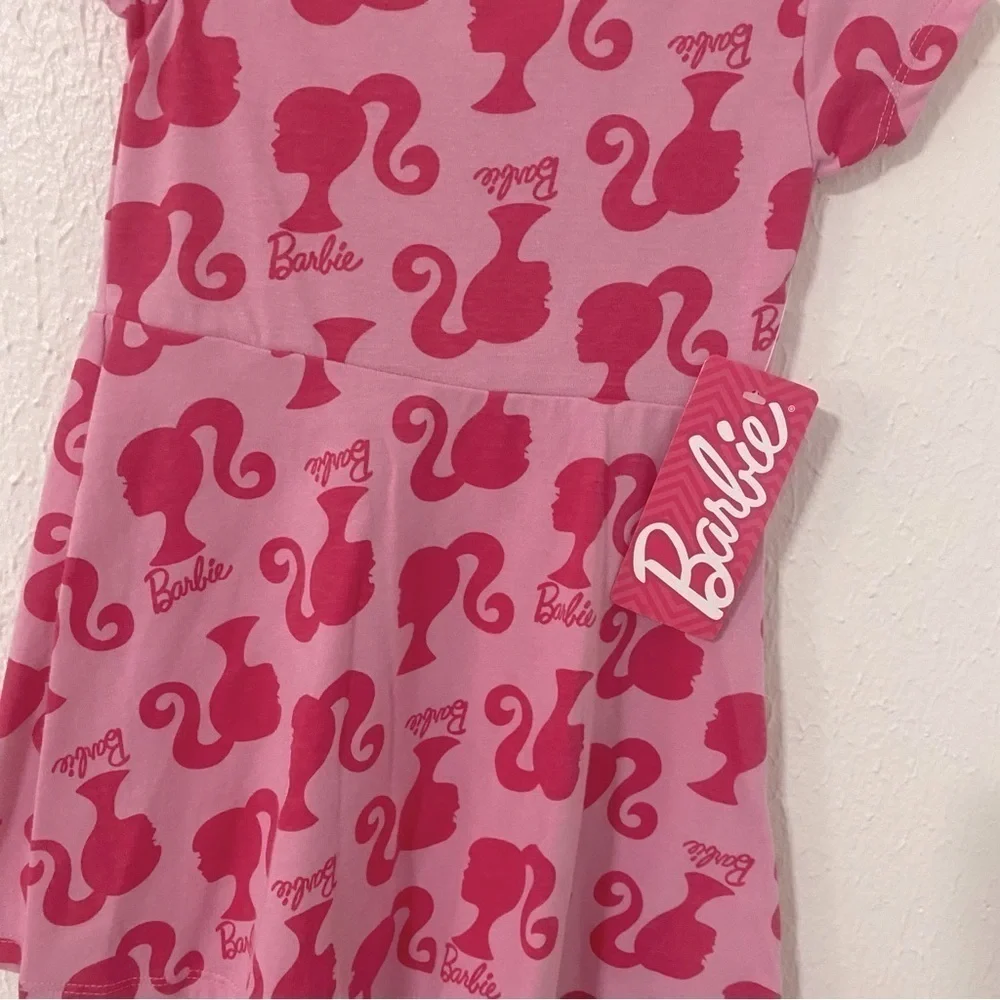 Barbie Toddler Girl’s Logo Print All Over Skater Dress Sz 2T-NWT Light/Dark Pink